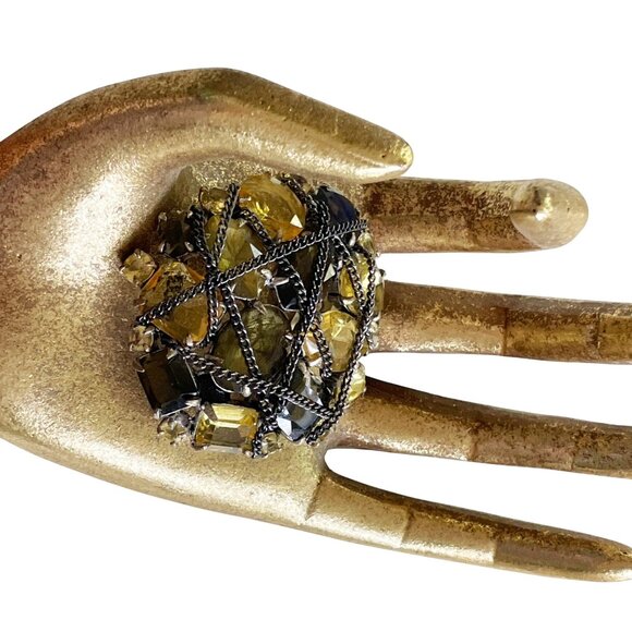 Stella & Dot After the Rain Brooch or Pendant Gilded Chain Overlay Yellow Glass - Picture 5 of 7